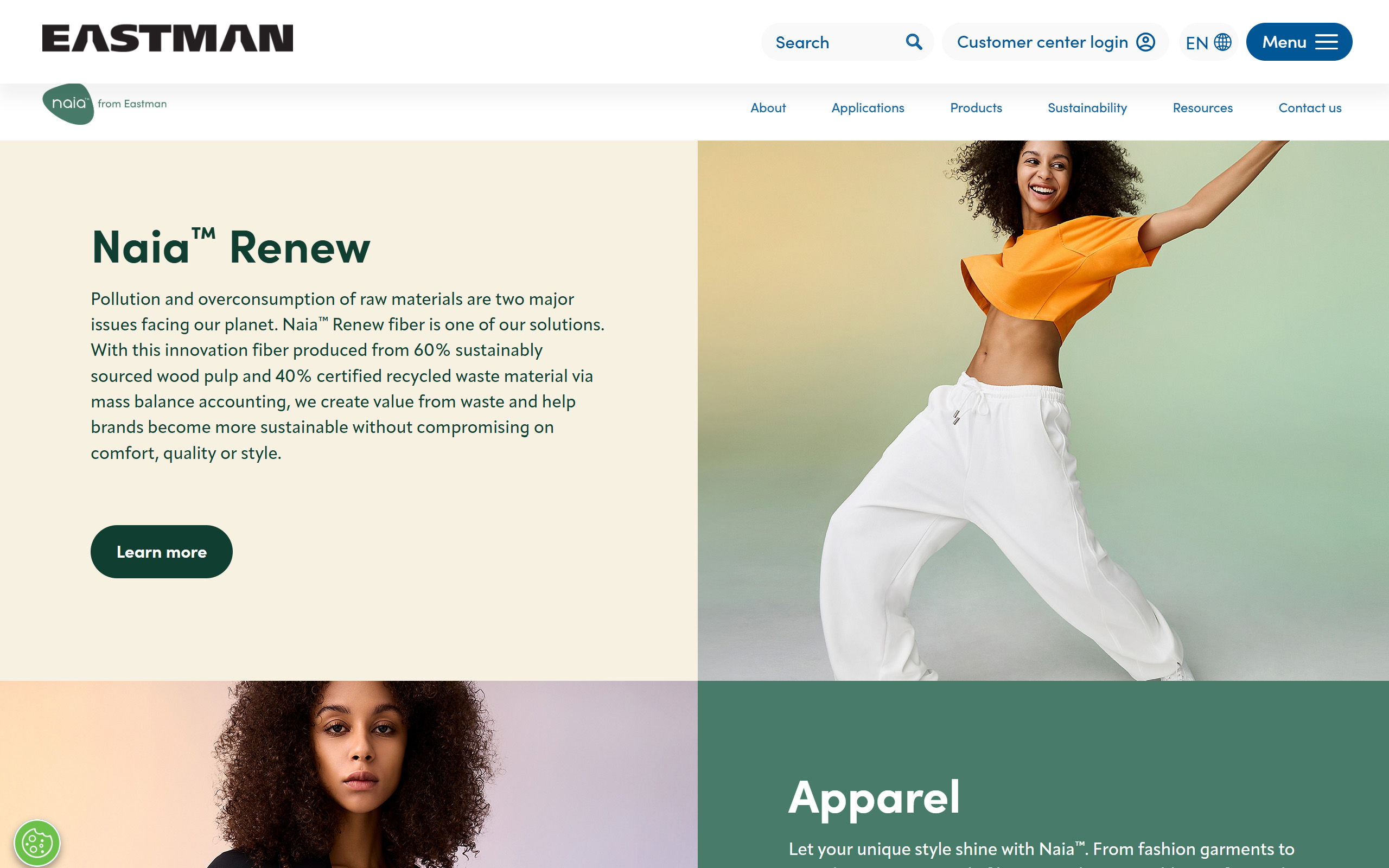 Naia™ Renew sub-brand page on Eastman.com