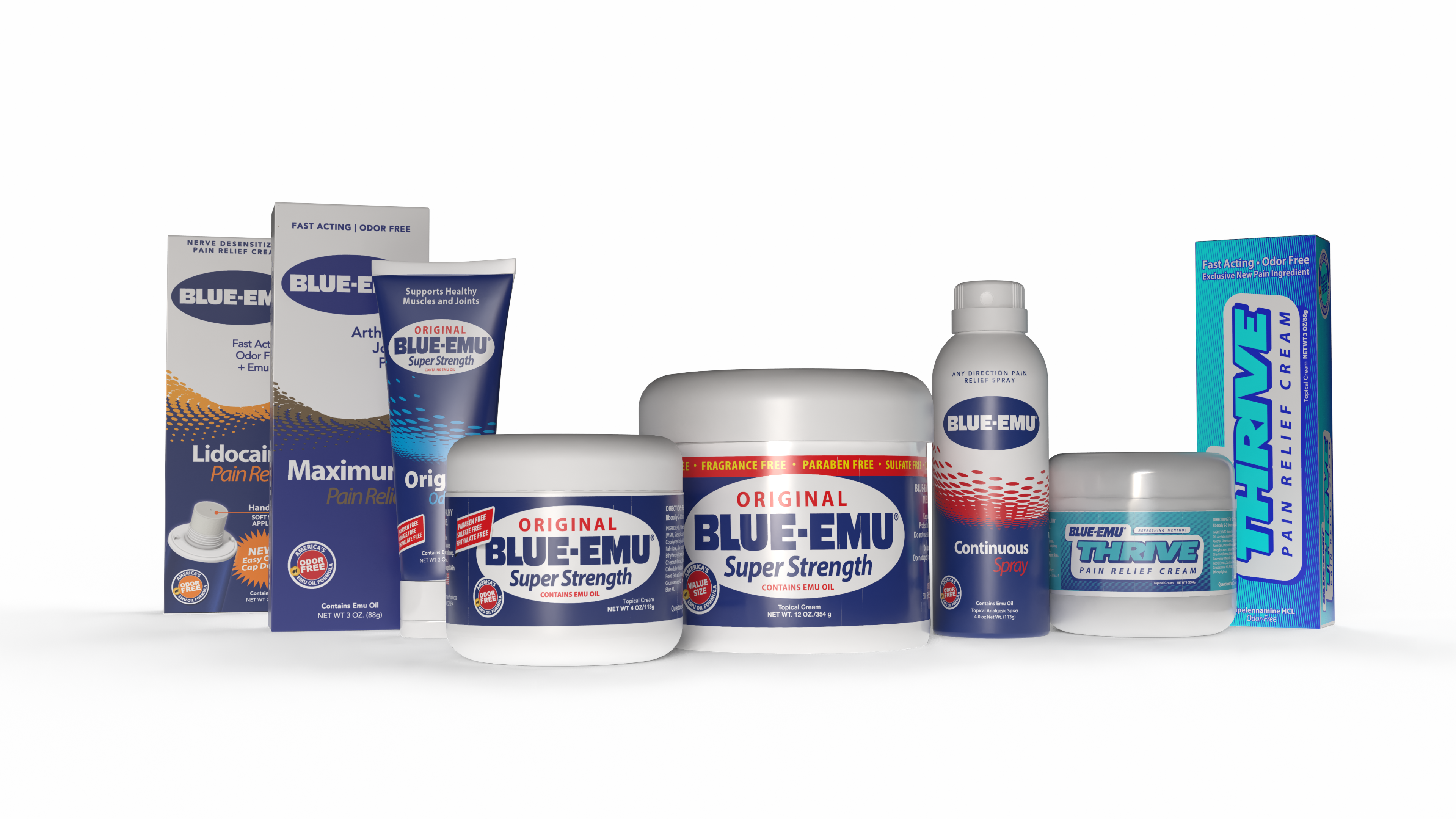 Blue-Emu family of products — full product line lineup render